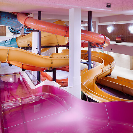 Hotel with Water slide park with 5 colourful slides, funnel slide and tube slide