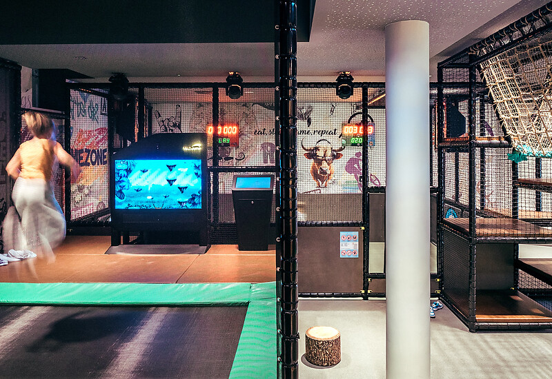 Children's hotel with trampoline, slide, Family Spa and children's areas with childcare for babies